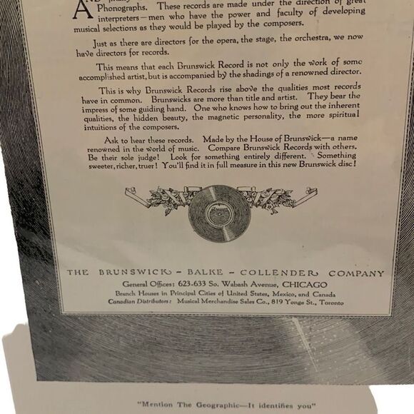 Vintage 1920 Brunswick Records Chicago Ad Advertisement - Picture 2 of 4